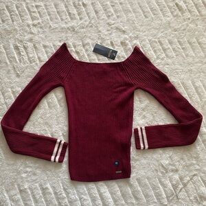 Hollister Burgundy Off-Shoulder Sweater